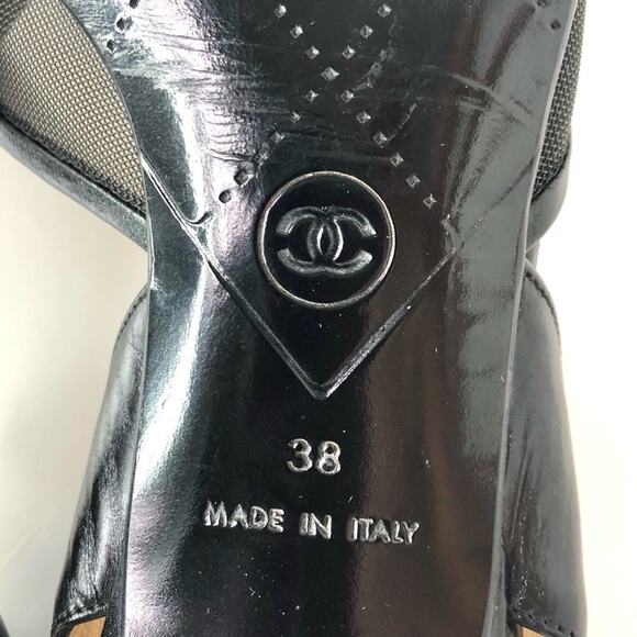 Vintage Chanel CC Logo Leather and Mesh Pointed Toe Slingback Pumps 38 - Picture 10 of 10